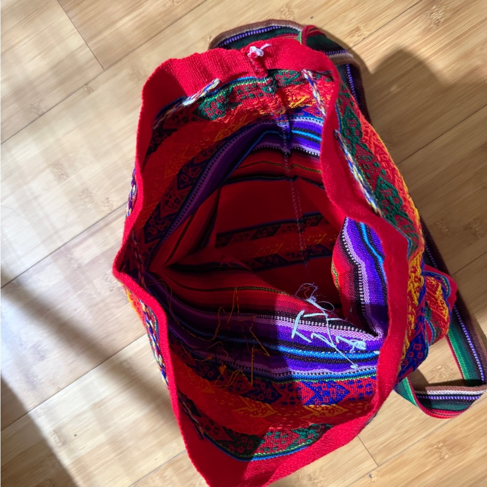 Peruvian Handwoven Wool Drawstring Backpack - Picture 6 of 6